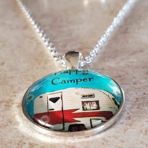 New Happy Camper glass cabachon necklace - Picture 3 of 3